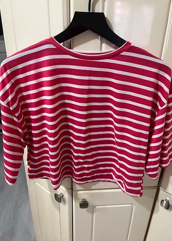 Pembe Çizgili Uzun Kollu Kadın Tişört - Görsel 3