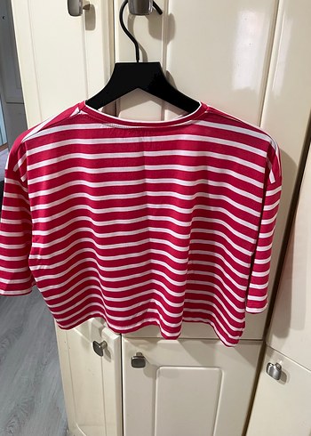 Pembe Çizgili Uzun Kollu Kadın Tişört - Görsel 2