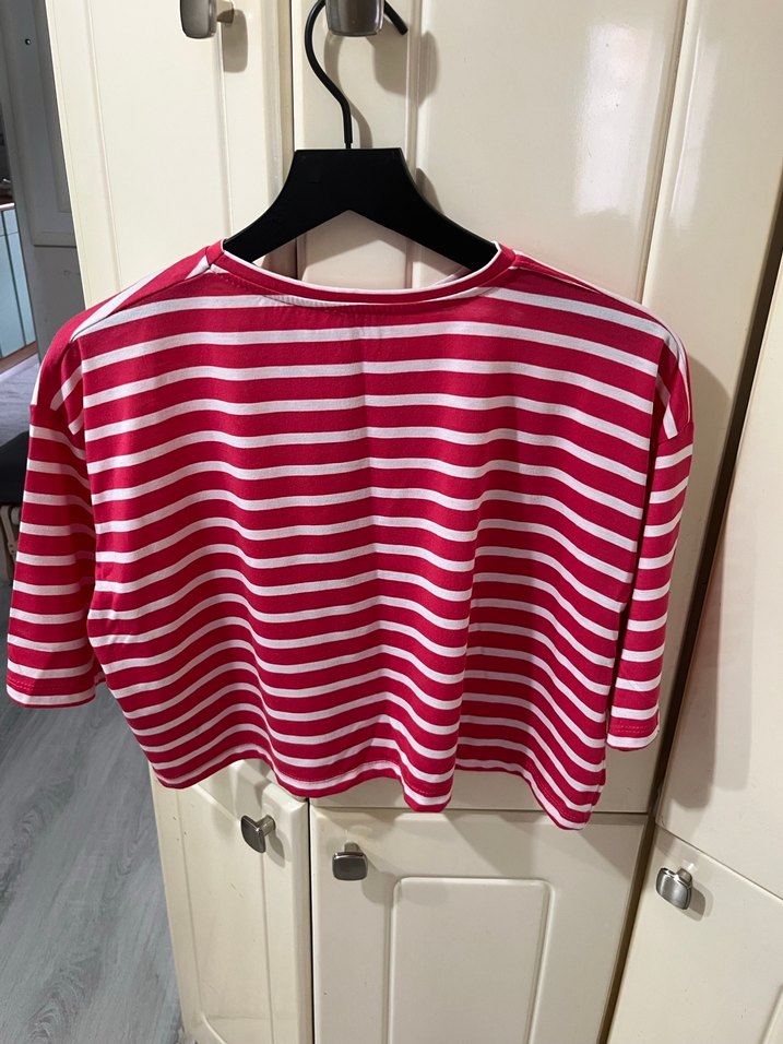 Pembe Çizgili Uzun Kollu Kadın Tişört - Görsel 2