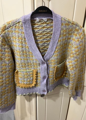 Sarı Mor Desenli Bohem Kadın Hırka - Görsel 3