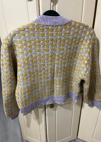 Sarı Mor Desenli Bohem Kadın Hırka - Görsel 4