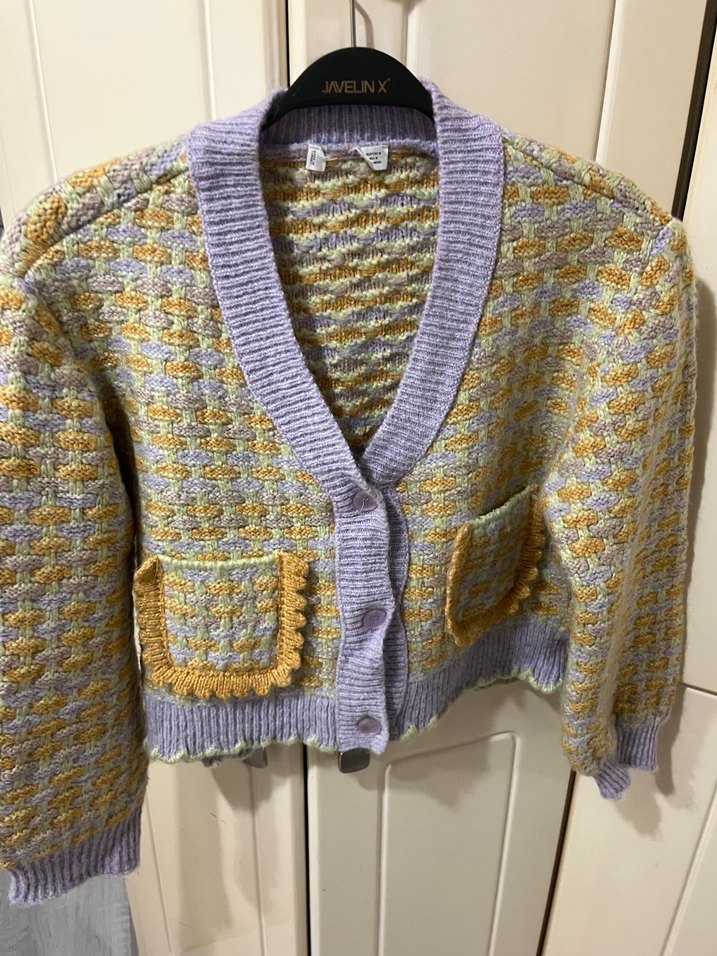 Sarı Mor Desenli Bohem Kadın Hırka - Görsel 3