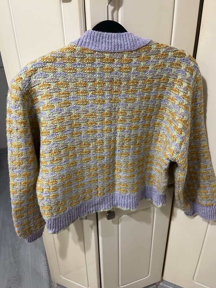 Sarı Mor Desenli Bohem Kadın Hırka - Görsel 4