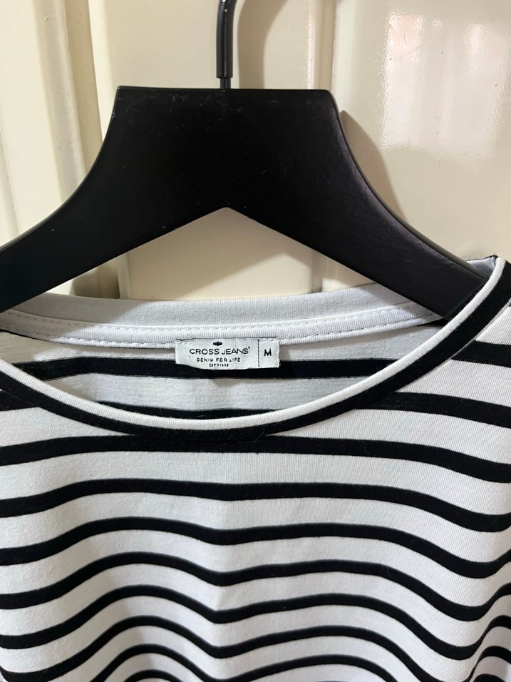 Kadın Beyaz Gri Çizgili Pamuklu Bluz - Görsel 2