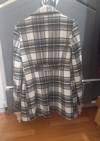 Düğmeli Gri Ekose Midi Kadın Kaban - Görsel 2