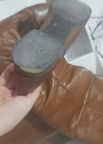 Bej Deri Kadın Dizüstü Botlar - Görsel 6