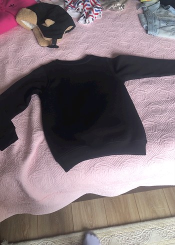 Siyah Kapüşonlu Kadın Sweatshirt - Gofra Baskılı - Görsel 5