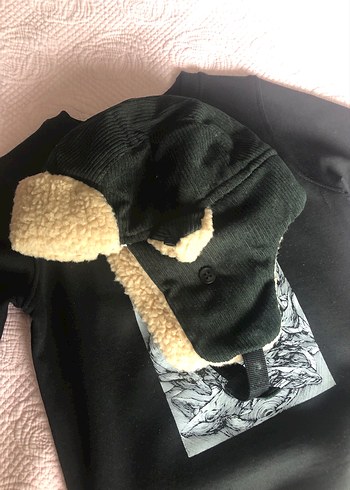 Siyah Kapüşonlu Kadın Sweatshirt - Gofra Baskılı - Görsel 3