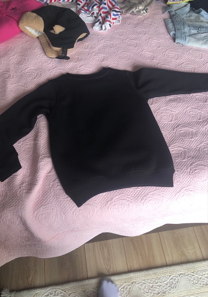 Siyah Kapüşonlu Kadın Sweatshirt - Gofra Baskılı - Görsel 5