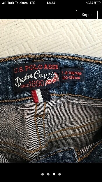 8 Yaş Beden U.S polo 7-8 yas yas kot pantalon