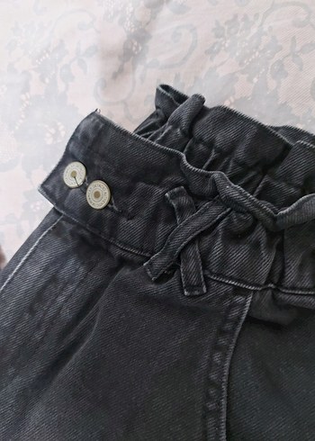 Düğmeli Siyah Bol Paça Kadın Kot Pantolon - Görsel 2