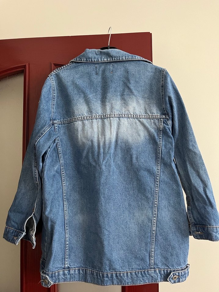 Uzun Kollu Düğmeli Mavi Denim Ceket - Görsel 4