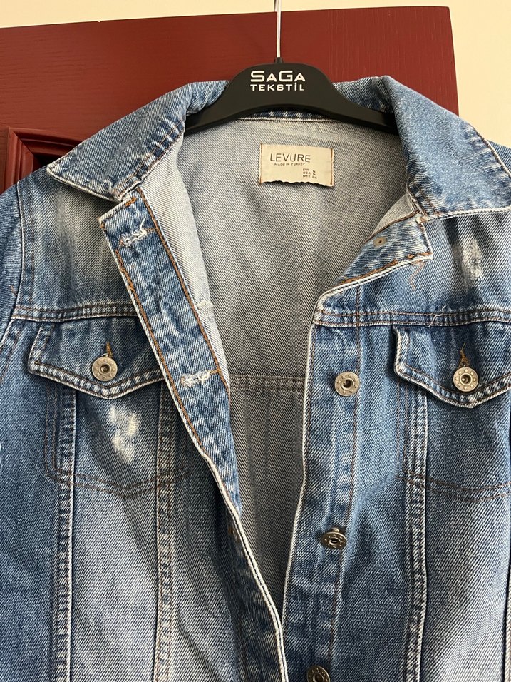 Uzun Kollu Düğmeli Mavi Denim Ceket - Görsel 2