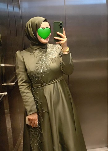 Abiye Kadın Uzun Kollu Yüksek Yakalı Khaki Elbise