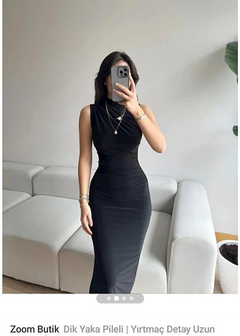 Diğer Zoom Butik Siyah Dik Yakalı Uzun Elbise