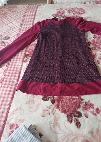 Bordo Midi Uzun Kollu Salaş Tunik