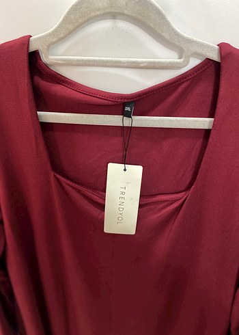 xxl Beden bordo Renk Bordo Uzun Kollu Midi Elbise