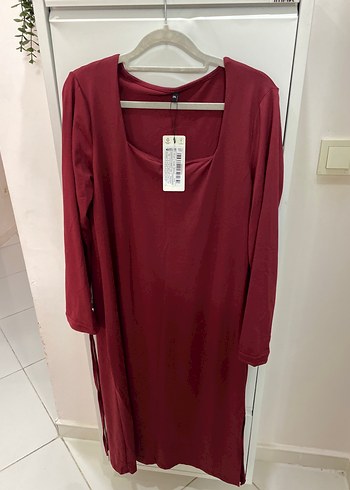Bordo Uzun Kollu Midi Elbise