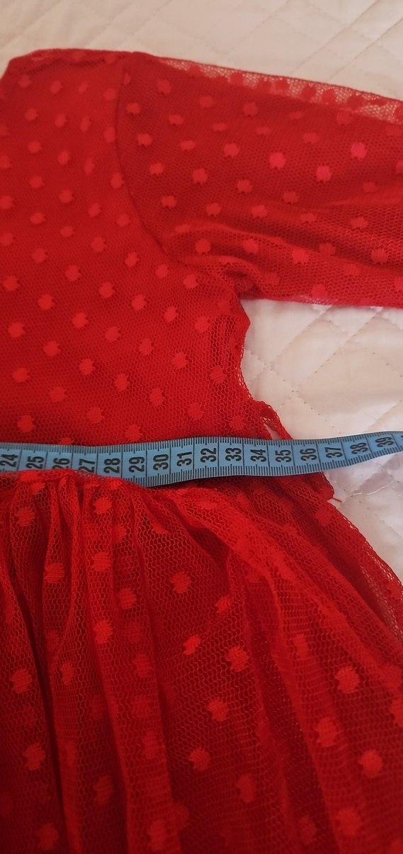 Kız Çocuk Kırmızı Uzun Kollu Fırfırlı Elbise - Görsel 4