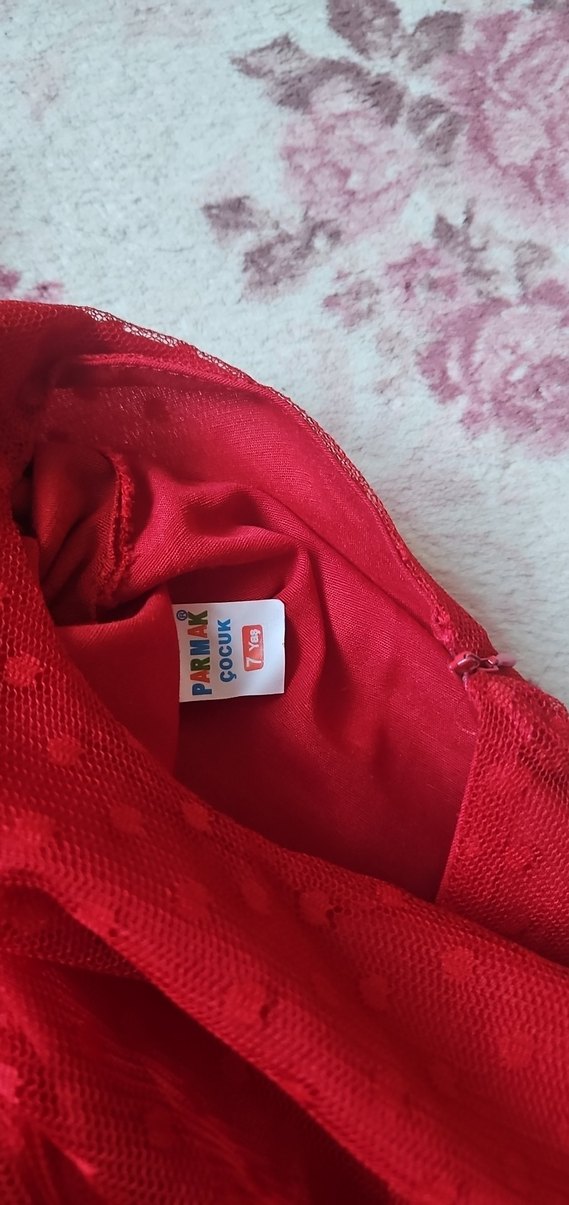 Kız Çocuk Kırmızı Uzun Kollu Fırfırlı Elbise - Görsel 2