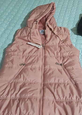 Pembe Uzun şişme Fermuarlı Kadın Yelek - Görsel 3