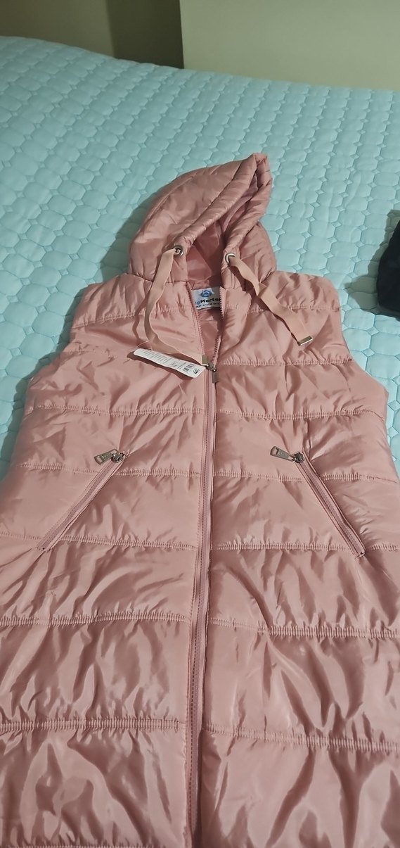 Pembe Uzun şişme  Fermuarlı Kadın Yelek - Görsel 3