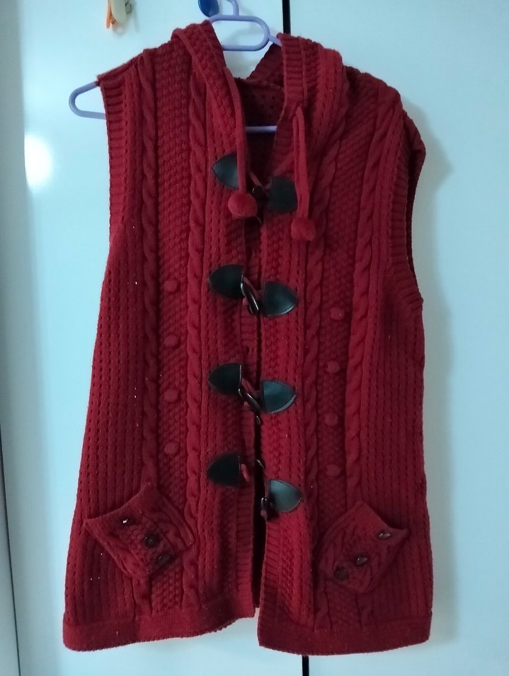 Bordo Düğmeli Örgü Kadın Süveter - Görsel 2