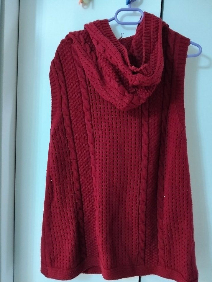 Bordo Düğmeli Örgü Kadın Süveter - Görsel 3