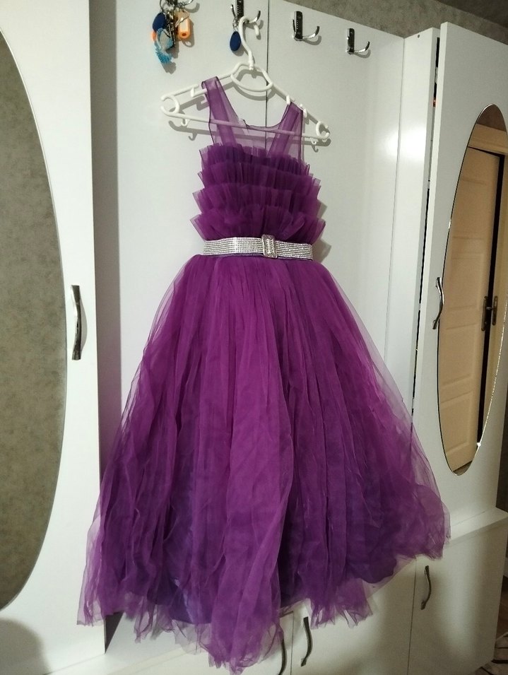 Mor Renkli Kız Çocuk Fırfırlı Etek abiye - Görsel 3