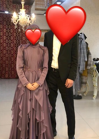 Uzun Mor Drapeli Gotik Nişan Elbisesi