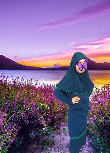 7 Yaş Beden yeşil Renk Pratik namaz elbisesi çok tatlı 249tl!!