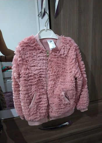 5 Yaş Beden Kız Çocuk Pembe Peluş Mont