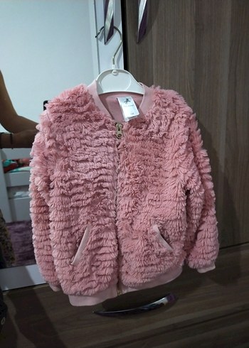 5 Yaş Beden pembe Renk Kız Çocuk Pembe Peluş Mont