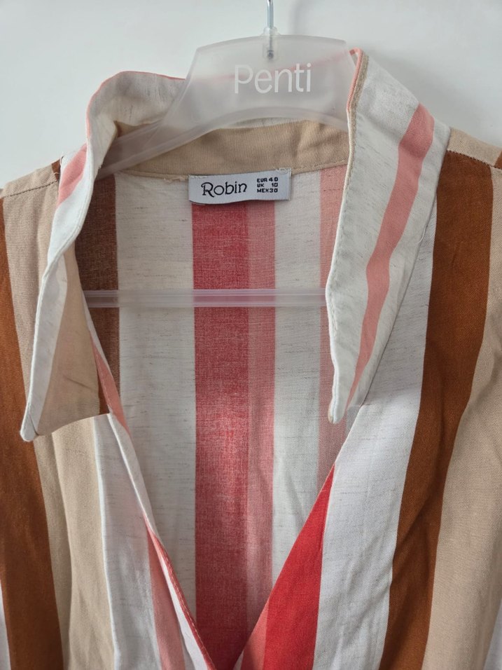 V Yakalı Bohem Uzun Kollu Keten Gömlek - Görsel 3