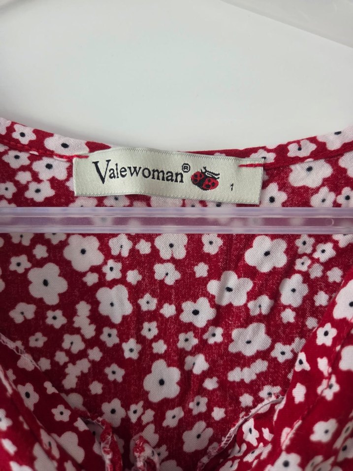 ırmızı Çiçekli Fırfırlı Bohem Kadın Elbise - Görsel 2