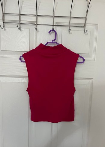 Zara Pembe Yüksek Yaka Kolsuz Crop Top