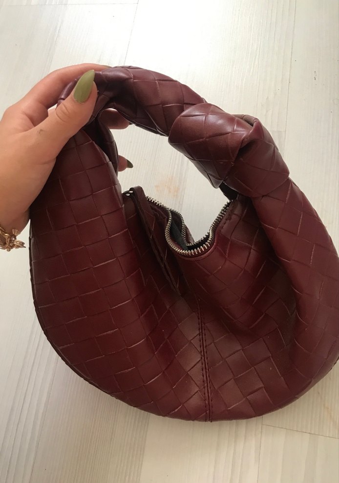 Bordo Deri Kadın Çanta Fermuarlı - Görsel 2