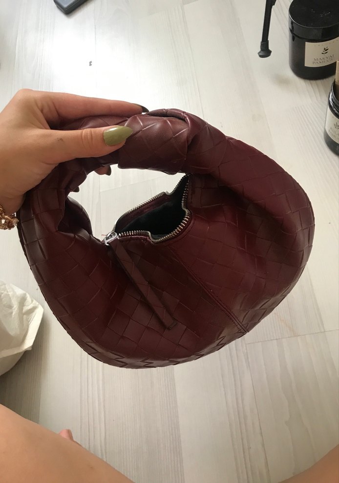 Bordo Deri Kadın Çanta Fermuarlı - Görsel 4