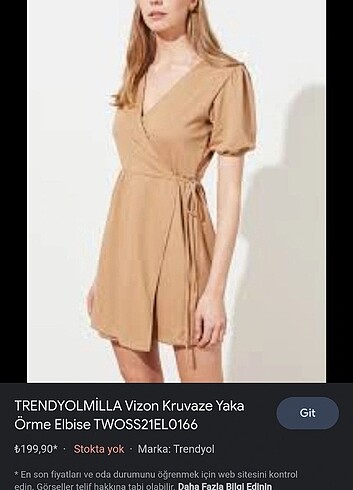 Trendyolmilla Camel kruvaze bağlamalı elbise