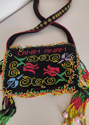Renkli İşlemeli Boncuklu Bohem Kadın Çanta - Görsel 3