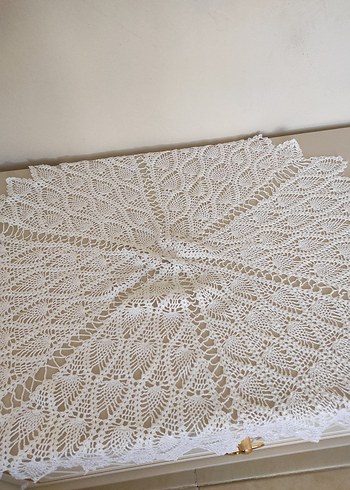 Beyaz El Örgüsü Dantel Masa Örtüsü - Görsel 3