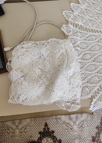 Beyaz El Örgüsü Dantel Masa Örtüsü - Görsel 4