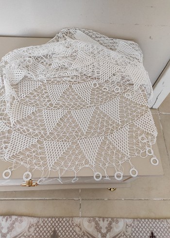 Beyaz El Örgüsü Dantel Masa Örtüsü - Görsel 6