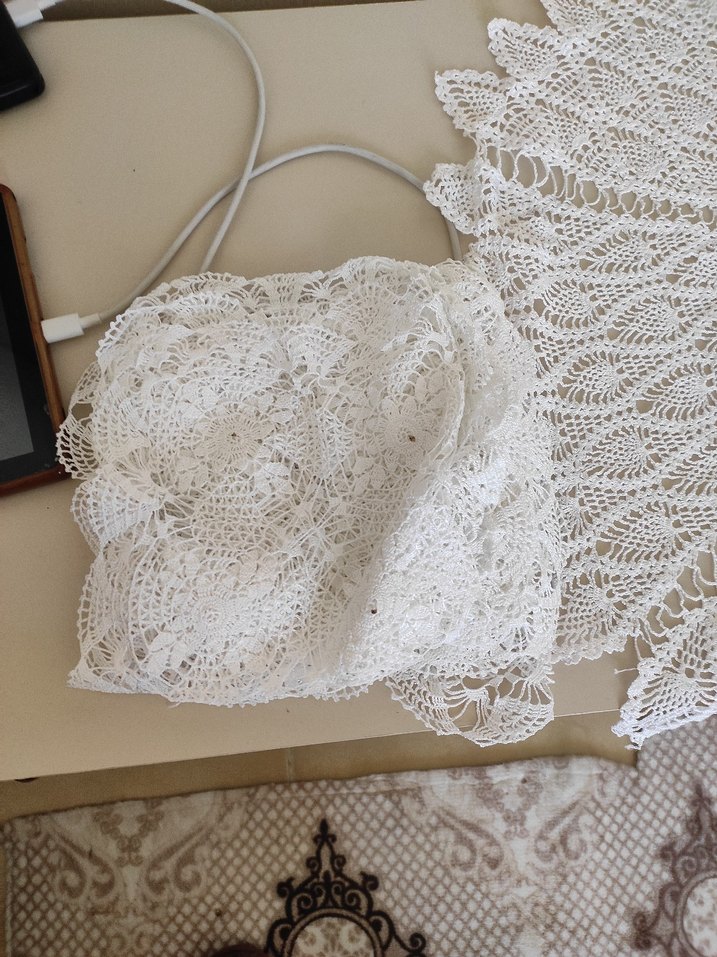 Beyaz El Örgüsü Dantel Masa Örtüsü - Görsel 4