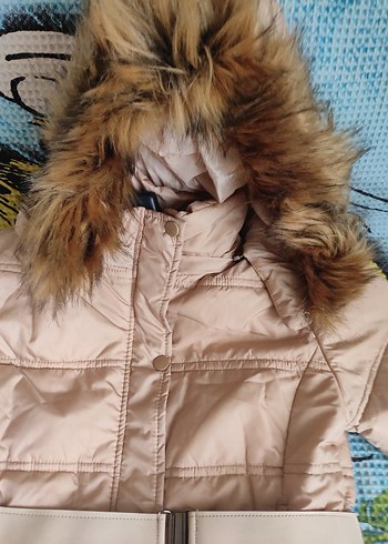 Kürklü Bej Kız Mont - Görsel 5