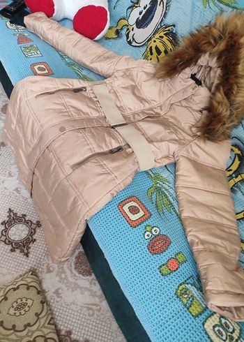 Kürklü Bej Kız Mont - Görsel 7