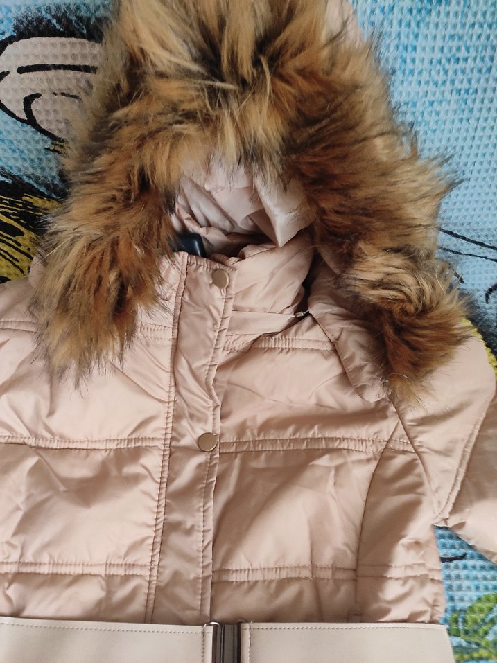 Kürklü Bej Kız Mont - Görsel 5