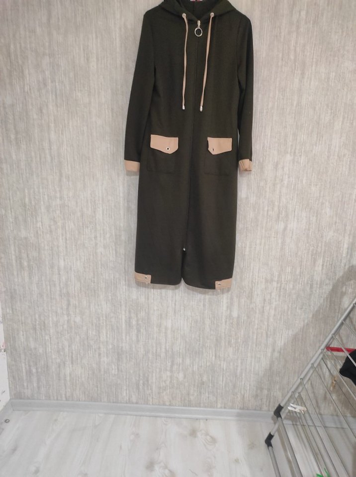 Kahverengi Kapüşonlu Uzun Kadın Kaban - Görsel 5