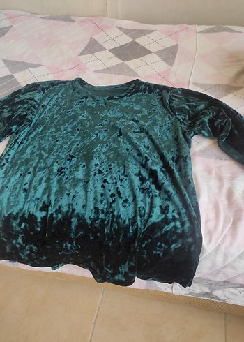 Yeşil Kadife Salaş Uzun Kollu Hamile Bluz