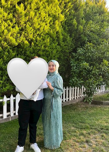 Abiye Turkuaz Payetli Uzun Kollu Abiye Elbise